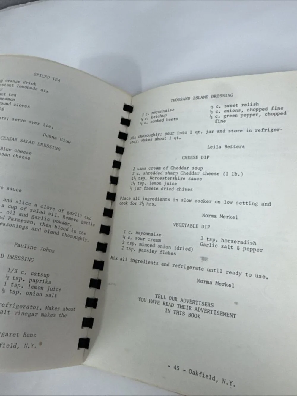 Vtg Look N Cook Oakfield New York Fire Dept Ladies Auxiliary Cookbook 50s/60s